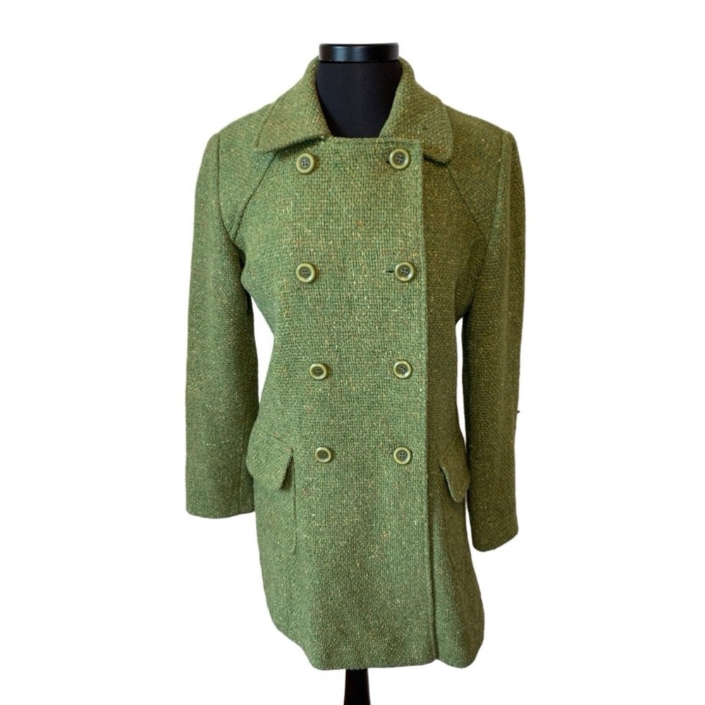 Vintage Green Jonathan Michael Tweed Pea Coat 60s Retro